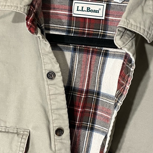 LL Bean Jacket Shacket Mens L Tan Flannel Line Hurricane Shirt Overshirt (E) - Picture 5 of 11